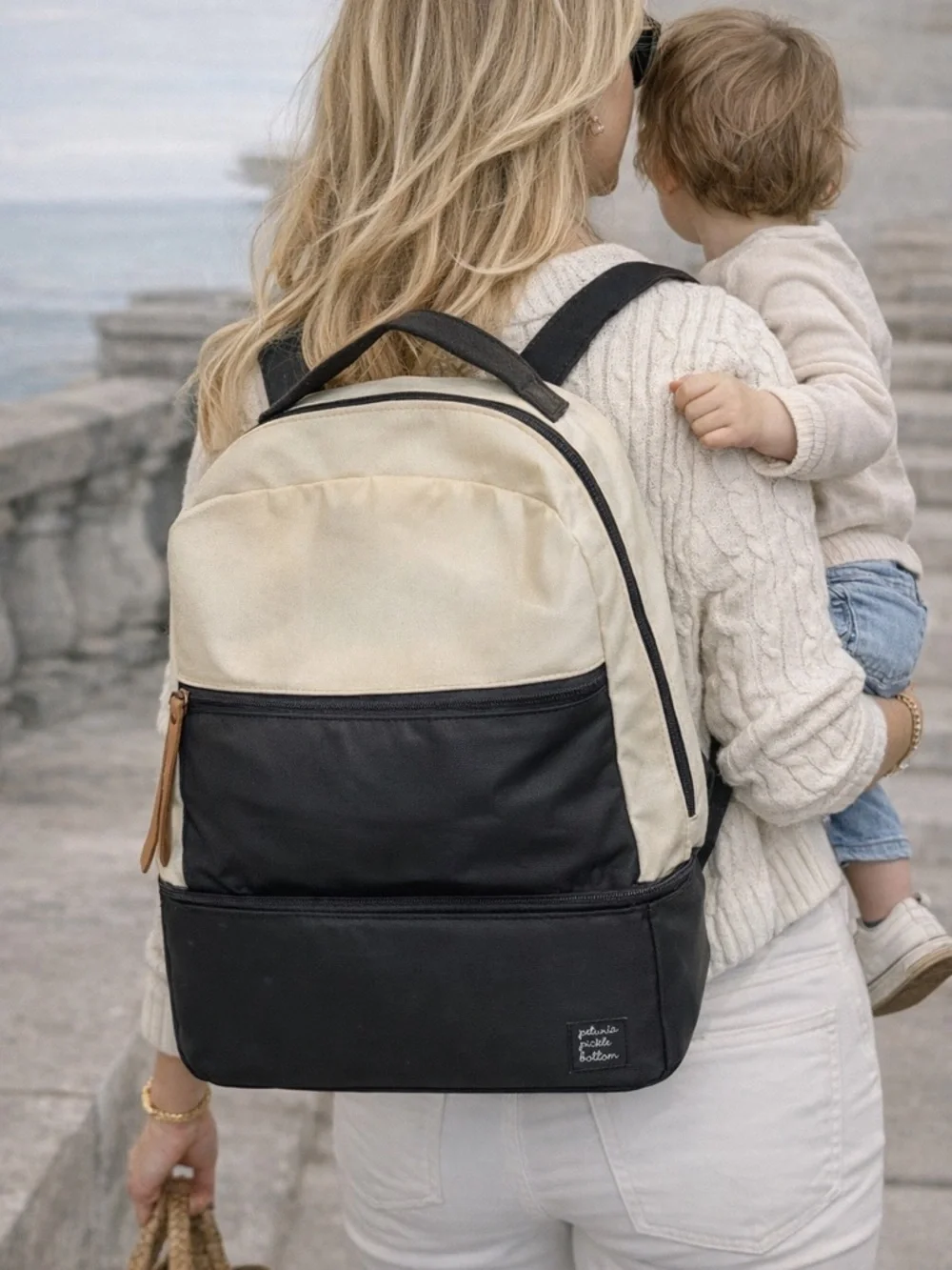 Petunia Pickle Bottom Axis Backpack, Black Cream Minimal Chic Baby Bag